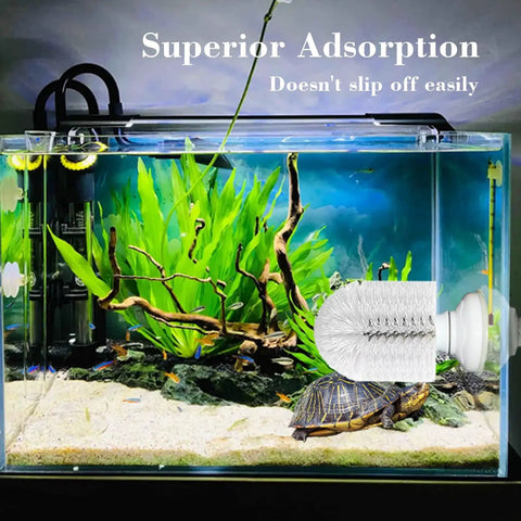 Upgraded Turtle Scrub Brush With Suction Cup For Glass Mounting Screws Tighten For A Firm Grip Slips Not Ideal Turtle Bath Accessory To Clean Back And Abdomen And Remove Dirt With Easy Clean Up, white brush in aquarium