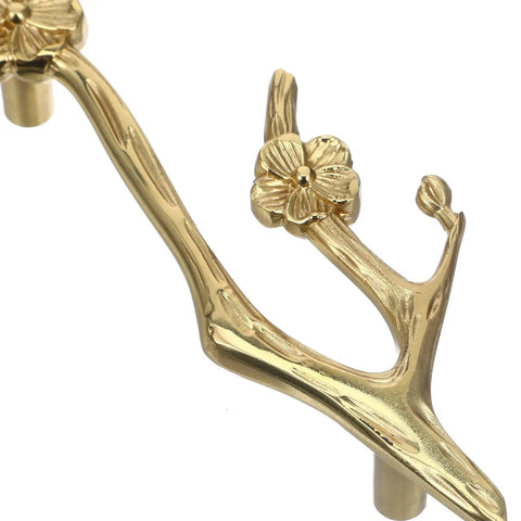 Chic Vintage Brass Flower Drawer Pulls Bring Rustic Charm to Kitchen Cupboards and Wardrobe Dressers Featuring Snazzy Twig Design.