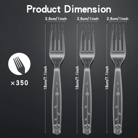 350 Count Clear Plastic Forks, Extra Heavy Duty Disposable Cutlery For Parties And Weddings, BPA Free, Food Safe, 7.1 Inch