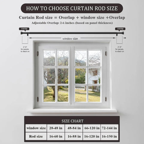 How to choose curtain rod size guide for Built Tough Heavy Duty Metal Curtain Rod Set For Windows 66 To 120 Inches