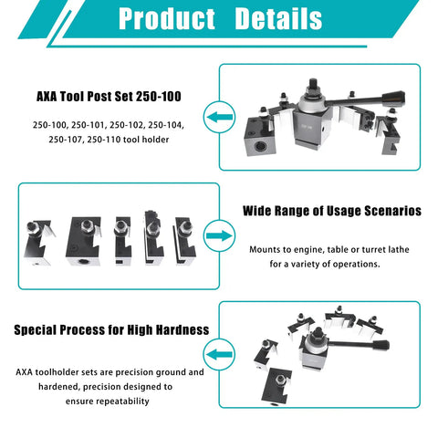Piston Type Quick Change Tool Post Set For Lathe Six To Twelve Inch Swing Beefed Up Six Piece Kit With Hardened Precision Ground Holders