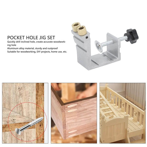 Adjustable Pocket Hole Jig Kit with Inclined Punch Locator for pro-grade woodworking precision, aluminum alloy material.