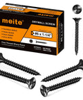Heavy Duty Workhorse 6 X 1 1/4 Fine Thread Drywall Screws Self Tapping Phillips Drive with black phosphate coating in box.