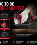 Hella Solid 500W AC To DC Converter Compatible With Milwaukee M18 Cordless Tools plugged into an impact wrench for uninterrupted power.