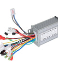 36V-48V 350W Brushless Motor Square Wave Controller with 16 connectors for E-Bike and Scooter, angled view with wiring exposed