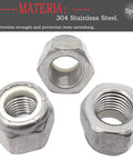 Rugged Nylon Insert Hex Lock Nuts Crafted From Pure 304 Stainless Steel With Fine Half Inch 20 Thread That Grips Machine Bolts Dead Tight Perfect For Workshop Barn And Home Build Outs Pack Of Five in close-up view.