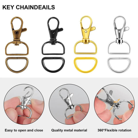 Straight Up Badass Swivel Snap Hooks And D Rings, Heavy Duty Zinc Alloy Keychain Clips And Craft Gear, Pack Of One Hundred Silver Finish For Outdoor Adventures, various colors and styles displayed.