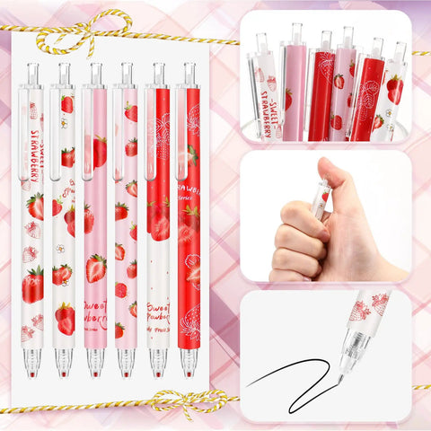 Strawberry Themed Stationery Set With 12 Cute Pens And 6 Strawberry Sticky Notes, A Perfect Gift For Women Students Nurses Teachers.