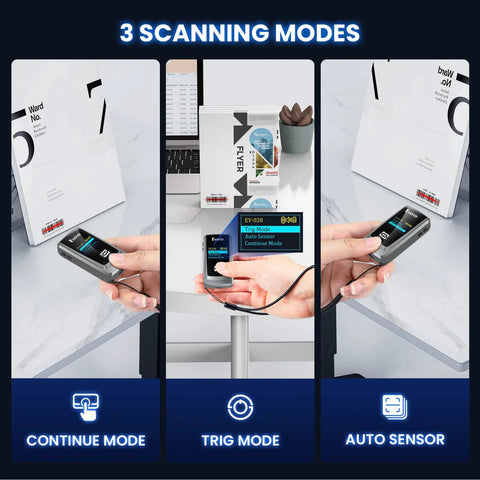 Mini Bluetooth QR and Barcode Scanner with 1 Inch LCD Display in three scanning modes for library and classroom inventory