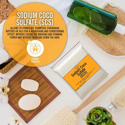 Premium Sodium Coco Sulfate SCS Fine Granules Anionic Foaming Surfactant For DIY Friendly Homemade Solid Shampoo Bars And Foamy Body Soap Hair Care With Bubbly Lather 600 g 21.17 oz; white granules pouch