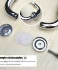Stainless Steel Clear Acrylic Door Hardware Kit components on a wooden surface with grab bar and installation accessories.