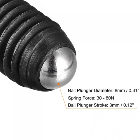 Close-up of Ball Point Set Screws M12 X 25mm High Carbon Steel Hex Socket Grub Screws with Spring Ball Plunger highlighting ball plunger.