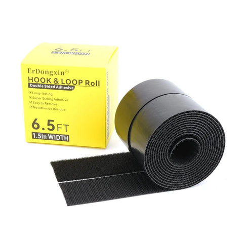 Heavy Duty Hook And Loop Tape 6.5 Ft Long By 1.5 In Wide Self Adhesive Double Sided Strips Strong Sticky Back Fastener Black