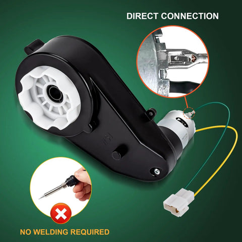 Close-up of Two Pack 12V RS550 Beefed Up Torque Gearbox Motors for Kids Ride On Cars SUVs UTVs ATVs 40000 RPM Electric Motors kit