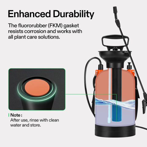 Diagram showing One Point Three Five Gallon Pump Sprayer for Garden and Home Use with Adjustable Nozzle and Locking Trigger Long Wand