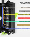 Rock Solid 7 Way Trailer Cord And 8 Foot Wiring Harness With 7 Gang Junction Box Kit showcasing wire connections and functions.