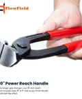 Close-up of 10 Inch Ear Clamp Pliers High Leverage Carpenter Pincer Nail Puller End Cutting PEX B Clamp Pliers with red handles