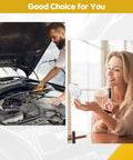 Man using telescoping inspection mirror on car engine and woman holding makeup mirror, both demonstrating inspection uses.