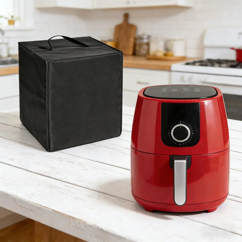 Heavy Duty Electric Frying Pan Protector Cover With Handle on a kitchen counter next to a red air fryer