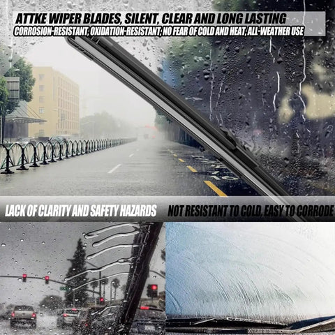 Premium All Weather Windshield Wiper Blades 26 Plus 18 Inch For 2016 Through 2021 Honda Civic shown in rainy conditions.