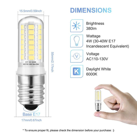 Diagram of Killer Bright Daylight 6000K LED Bulbs For Home Kitchen Under Microwave And Over Stove Lighting with dimensions