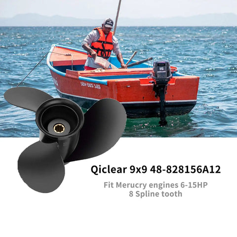 9 X 9 Pitch Aluminum Outboard Boat Propeller Upgrade For Small HP Motors 6 8 9.9 10 15 HP, 8 Spline Tooth, RH Rotation, Fits Two And A Half Inch Gearcase