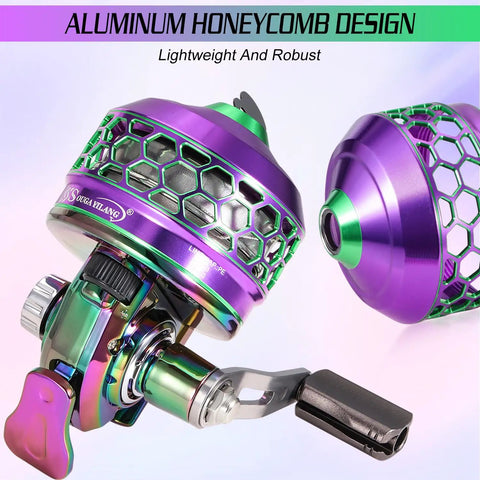 Spincast Fishing Reel With High Speed Three Point Nine To One Gear Ratio Push Button Bait Cast Design Reversible Handle