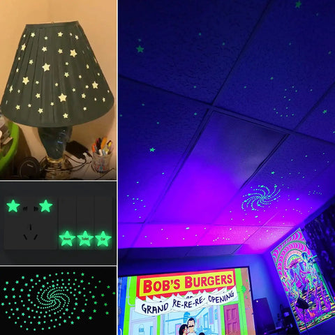 Dope Glow In The Dark Star Stickers Set With 354 Realistic Star Shapes In Three Sizes For Ceiling And Wall Decor Bright Green Light