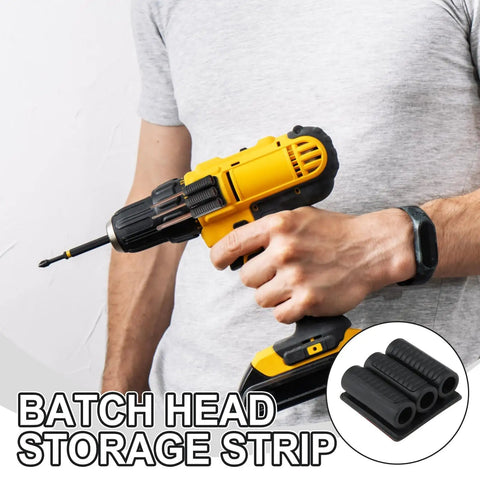 Side Mount Drill Bit Holder Holster With Heavy Duty Adhesive on yellow drill in use, showing easy access to driver bits.