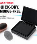Top Shelf Premium Inkless Fingerprint Tacky Sheets For Notary And Legal Forms Black 4 Pack, black inkless pad showing clear fingerprint.