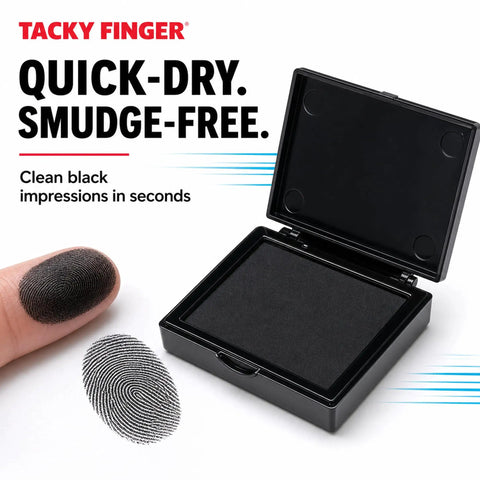Top Shelf Premium Inkless Fingerprint Tacky Sheets For Notary And Legal Forms Black 4 Pack, black inkless pad showing clear fingerprint.