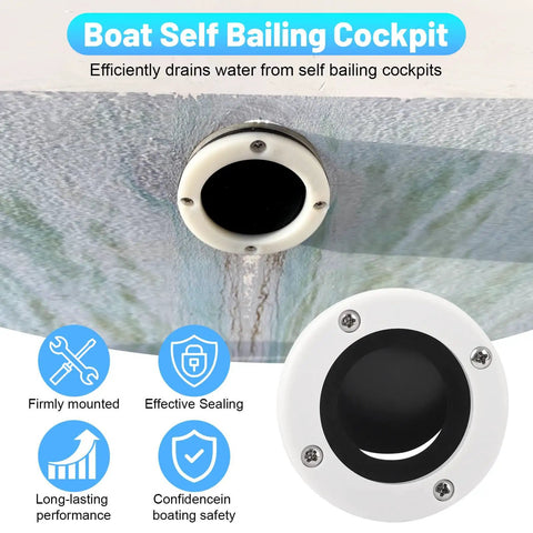 Installed Self Bailing Cockpit Scupper Valve Kit for Boats with 2 7 8 Inch Rubber Flapper Valve and Gasket, marine grade