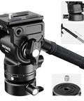 Heavy Duty Fluid Video Head With Adjustable Leveling Base And Arca Type Quick Release Plate Telescopic Grip for stable camera support