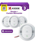 Premium Smoke And Carbon Monoxide Detector Hardwired With Aa Battery Backup 3 Pack featuring three alarms and interconnect option.