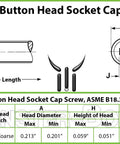 Heavy Duty Size 4-40 Button Head Socket Cap Screws One Eighth Inch Long detailed technical diagram with dimensions.