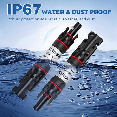 IP67 water and dust proof heavy duty solar connectors for five piece set of heavy duty 15 amp solar fuse holders inline.