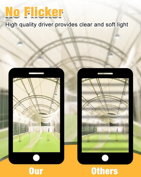 Comparison of lighting quality with UFO LED High Bay Light 150W 6 Pack 22,500 Lumens Hella Bright 0-10V Dimmable