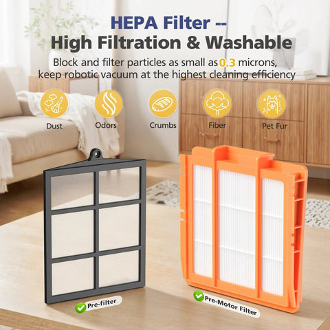 Heavy Duty Pro Grade Replacement Parts Kit For AI Vacuum Cleaners Compatible With filters on wooden table, living room background