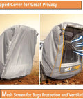 Upgraded SUV Tailgate Tent With Poles And Stakes Built For Epic Tailgates And Car Campouts showing zipped cover and mesh screen.