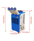 Heavy Duty 220 Volt Industrial Air Conditioner Portable Ac Unit Dropping Temps Fast For Outdoor Patios Shop Floors With Three Tube Setup And Stretchable Duct, 57.48in tall.