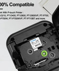 10 Pack Heavy Duty Heat Shrink Tubing Compatible HSE211 inside P-touch printer, showing 5.8mm black print on white tape.