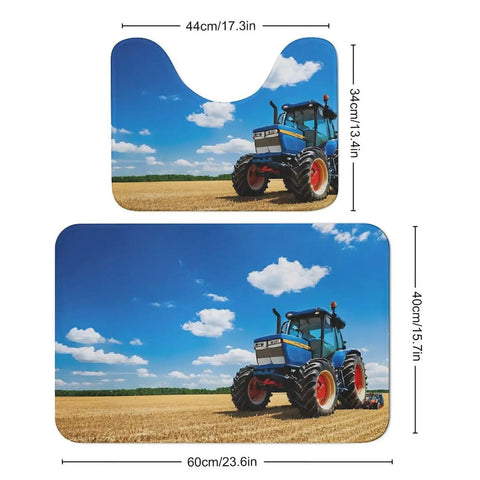 Ultra Soft Coral Velvet 2 Piece Bath Rug Set With Non Slip U Shaped Contour Toilet Mat And Fantasy Farm Tractor Print Absorbent Plush Bath Mats Machine Washable Home Decor Must Have