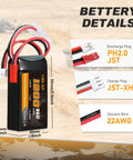 Power Up Your RC Ride With 7.4V 1200mAh LiPo Battery 2S 35C Burst 70C PH2.0 JST Plug And 1to2 USB Charger details image