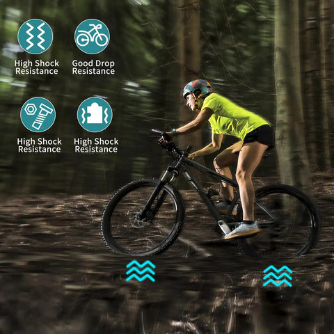 Cyclist in forest highlighting features of Bike Quick Release Axle Set 1 Pair Front And Rear Hollow Shaft For Road And Mountain Bikes