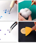 28-piece precision craft tools set for vinyl weeding; includes needle tool, tweezers, cotton ball, purple beads, and yellow scraper.