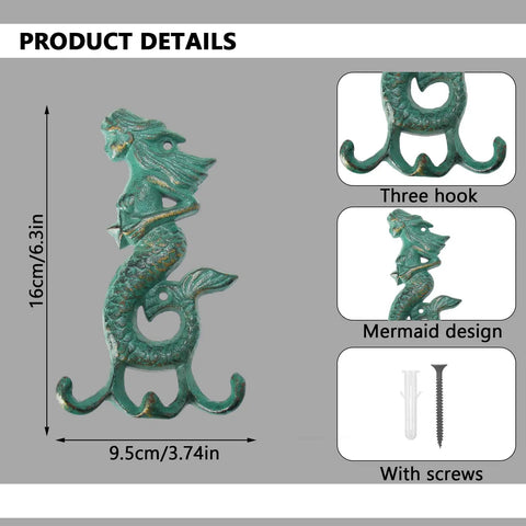 Premium Cast Iron Mermaid Wall Hook With Solid Metal Finish Totally Awesome Vintage Nautical Coat And Towel Hanger, 16cm x 9.5cm