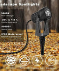 Low Voltage LED Landscape Lights Kit With Transformer IP65 Waterproof Outdoor Spotlight Set in garden, rainy weather