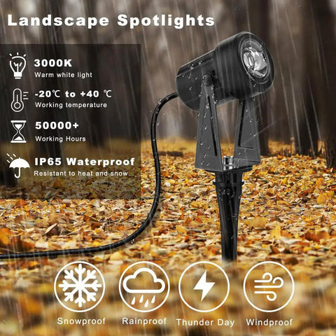 Low Voltage LED Landscape Lights Kit With Transformer IP65 Waterproof Outdoor Spotlight Set in garden, rainy weather