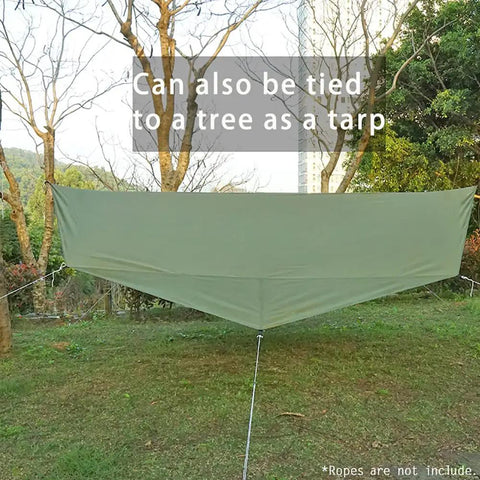 Ultralight Waterproof Tent Footprint Ground Sheet For Camping 13.5 By 13.5 Ft Tarp tied between trees