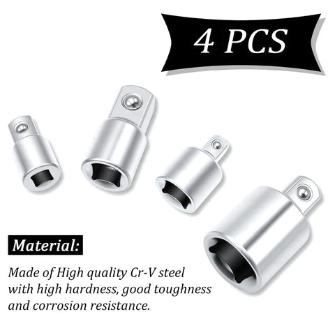 Heavy Duty Chromium Vanadium Steel Socket Adapter Set 3/8 To 1/2 And 3/8 To 1/4 Square Ratchet Reducers, mirror polished, 4 piece